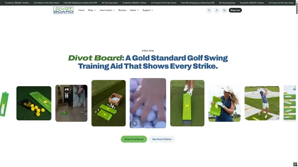 Divot Board Shopify store home page