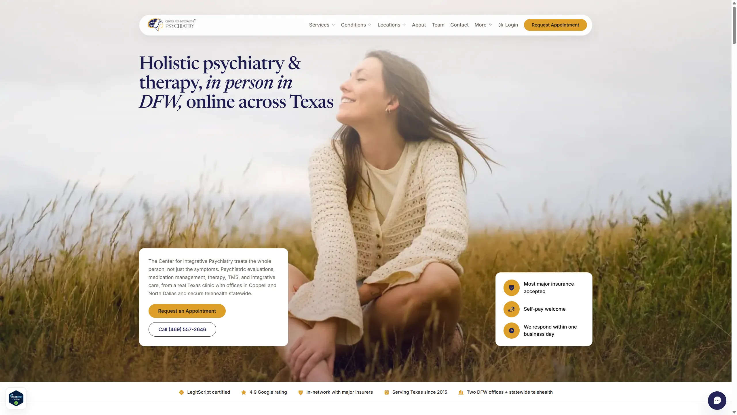 Center for Integrative Psychiatry website home page